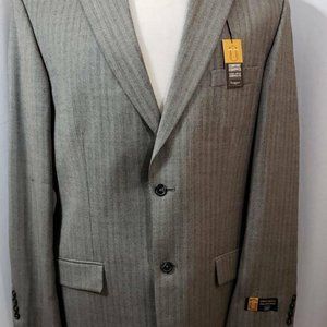 Haggar Mens Two Button Blazer Gray Chevron Flexibl